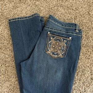 American Vintage Blue Straight Leg Jeans with Embroidered Detail